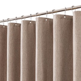 meioro Fabric Shower Curtain, Neutral Linen Textured Shower Curtain Set with 12 Hooks, Boho Farmhouse Bath Decor 230GSM Heavy Duty Polyester Cloth Shower Curtains for Bathroom, 72Wx84H, Tan