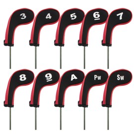 Andux 10pcs/set Golf Iron Club Head Covers with Zipper Black/red MT/AL03
