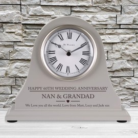 De Walden 60th Diamond Wedding anniversary couple gift Engraved Grey Mantel Clock