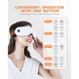 iRest Eye Massager with Heat, Eye Therapy Massager with Compression, Vibration, Relax Music, Rechargeable, for Migraine Improve Sleep, Relieve Eye Strain Dry Eye Dark Circles Eye Bags, White