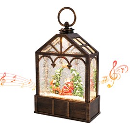 Christmas Snow Globes Musical Lantern Snow Globe Santa Clause Reindeer Sleigh Water Snow Globe Glittering Portable Hanging Tabletop Decorative Lantern Christmas Home Décor