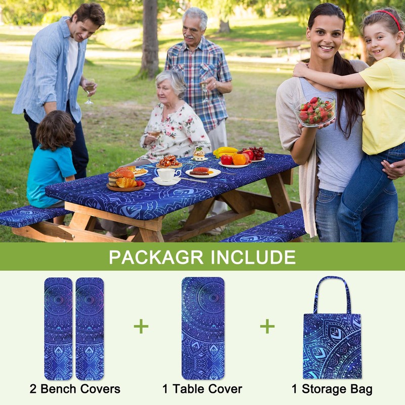 Picnic Table Cover with Bench Covers Camping Tablecloth with Storage