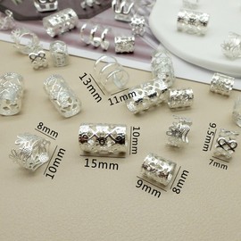 Dreadlock Beads Locs Accessories for Hair, Hair Jewelry for Braids Hair Rings for Women and Men, Adjustable Cuffs Braiding Hair Rings Decoration (P2-Silver)