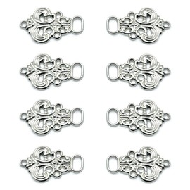 XCSJ Metal Bodice Hooks Dirndl, 8 Pieces (4 Pairs), Dirndl Buttons, Pretty Bodice Hooks Bodice Eyelets for Dirndl Costume, Costume Fashion Costume Skirt, Bodice Coursage, 33 x 21 mm, silver
