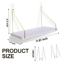 Cubicle Shelf For Fabric Walls With Hooks：12x6.0in White Wooden Cubicle Shelf Hanging Gold Bracket Use For Office Cubicle Accessories For Office Stylish Cubicle Decorations For Women Desk
