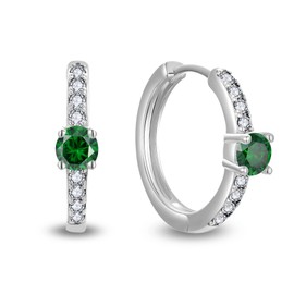 Starchenie 925 Sterling Silver Huggie Hoop Earrings Gemstone Birthstones May Emerald Jewelry Gift for Women