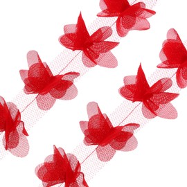 PATIKIL 10 Yardas Cinta de Encaje de Flores 6Cm de Ancho Tela de Encaje Floral 3D para Costura Diy En Manualidades Vestidos de Novia Sombreros Cortinas Adornos Bordados Rojo