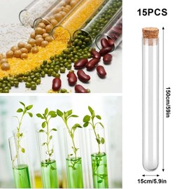 Marjoramy 15 Pieces Test Tubes with Corks, Clear Plastic Test Tubes with Cork Stoppers, Sealing Storage Test Tube, Reusable Test Tube, Plastic Tubes with Lids for DIY Craft Plants Beads , 15x150mm