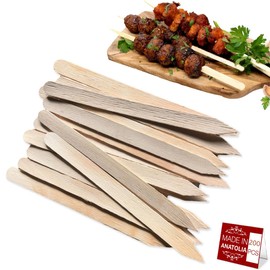 Hakan 200-Pack Flat Wooden Skewers for Grilling, 9.8-inch Long, 0.39-inch Wide Kabob Grill Skewers for BBQ, Meat, Vegetable, Fruit, Appetizers, Shish Adana Kebob Flat Sticks, 25 x 1 cm