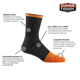 DARN TOUGH (Style 2007) Men's Steely Work Sock - Graphite, XL