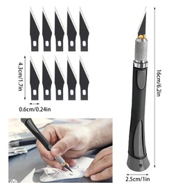 Dryxog 11 Stück Basteln Skalpell, Skalpell Messer, Carving Craft Messer, Bastelmesser Set, Cuttermesser mit Softgriff Inklusive mit 10 Ersatzklingen mit Einem Rostschutz-öLfilm Beschichtet (Grau)