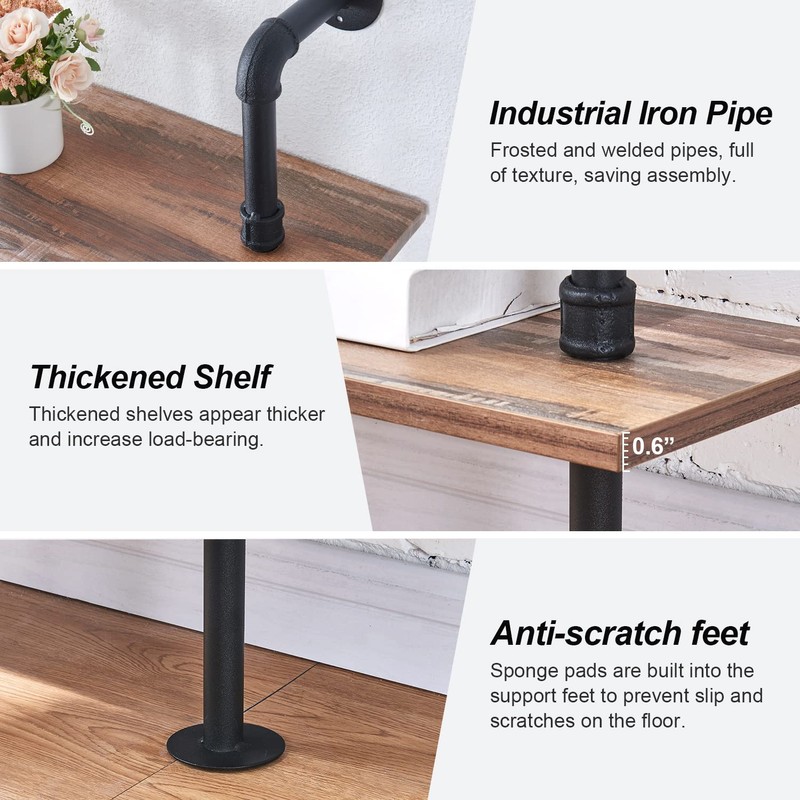 HOMBAZAAR Industrial Pipe Bookshelf,6 Tier Pipe Shelving,Wall Mounted Ladder Shelves