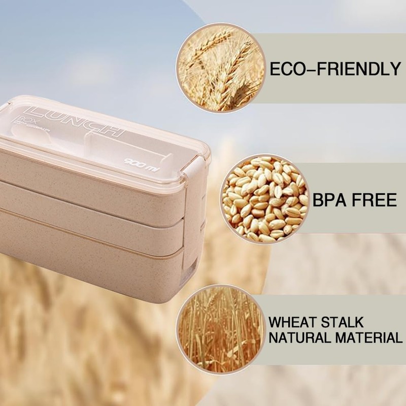 Bento Box Lunch Box 3-in-1 Compartment Containers Leakproof Stackable Bento