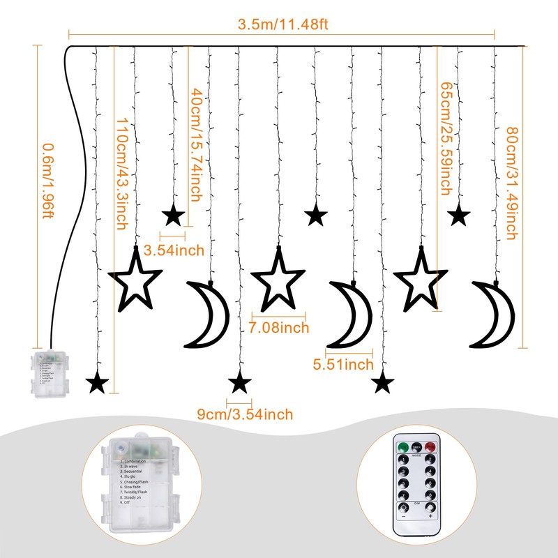Fussion Star and Moon Ramadan Lights 11.48ft, 138 LEDs Ramadan