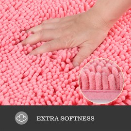 Yeaban Pink Bathroom Rugs – Thick Chenille Bath Mats | Absorbent and Washable Bath Rug Non-Slip, Plush and Soft Rugs for Bathroom, Shower, Sink - 17" x 24"