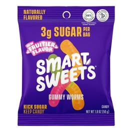 SmartSweets Gummy Worms  Gomitas Veganas Bajas en Azcar (4g), Sin Gluten ni Edulcorantes Artificiales, Snack Saludable con Fibra - Caja con 14        
