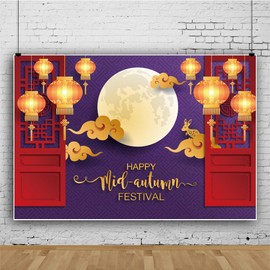 DASHAN 6x4ft Mid Autumn Day Backdrop Chinese Classical Theme Festival Scene Photography Background Red Lanterns Full Moon Family Decoration Portrait Photo Studio Props
