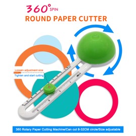 Circular Paper Cutter Rotary Circle Cutter Manual Round Cutting Tool Paper Trimmer Scrapbooking Tool with Replacement Cutter Head for DIY Paper Cards Craft Supplies