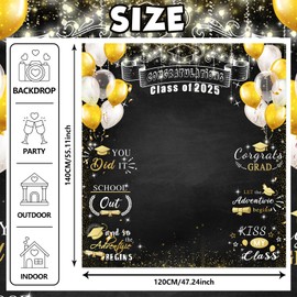 Class of 2025 Banner Decorations - 2025 Graduation Door Cover Banner Congrats Grad Prom Graduation Party Supplies for School College Classroom Decor Black and Gold