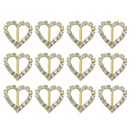 sourcing map Rhinestone Ribbon Buckle, 12Pcs 11 x 17mm Crystal Ribbon Buckle Sliders Belt Buckle for Wedding DIY Craft, Gold, White