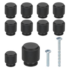 PATIKIL 1 Inch Dia. Cabinet Knobs, 10pcs Knurled Drawer Round Pulls Handle Solid Hardware for Dresser Wardrobe Kitchen Cupboard, Matte Black