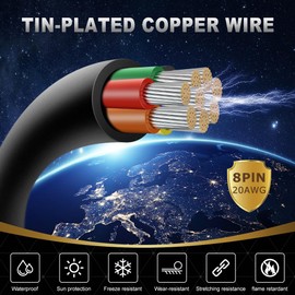 DEKIEVALE 20 Gauge 8 Conductor Electrical Wire, 50FT 20AWG Black PVC Stranded Tinned Copper 8 Wire Cable, 20/8 Cord Extension Cable for LED Lamp Lighting, Automotive Wiring, Speaker, Access Control