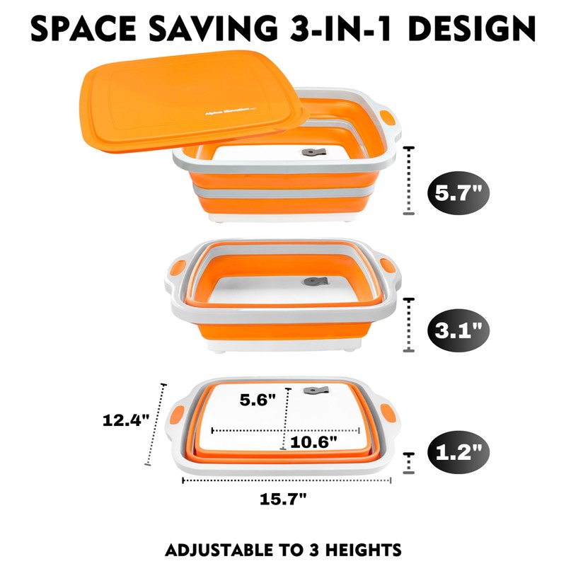 Alpine Elevation Collapsible Large (8L) BBQ Marinating Tub w/Prep Board,
