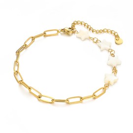 Ankle Bracelets for Women Waterproof 14K Real Gold Plated Paperclip Link Chain Anklet Dainty Heart Star Charm Waterproof Anklet Beach Jewelry(star)