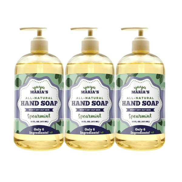 Yaya Maria's Natural Hand Soap, Only 6 Ingredients, 100% Nontoxic, Keeps Hands Soft, Cruelty-Free (Spearmint)