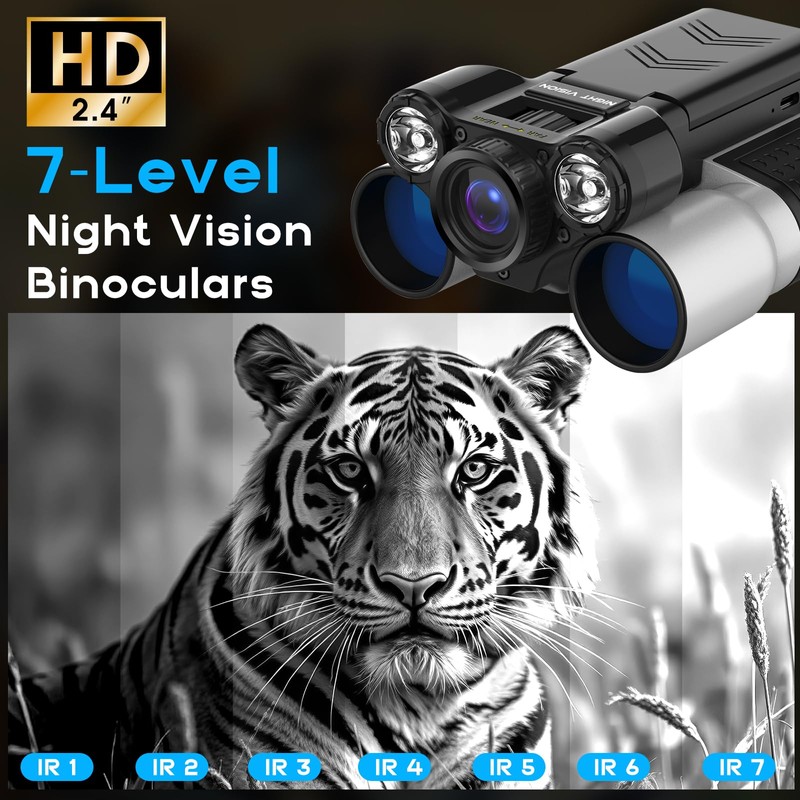 Night Vision Binoculars with 2.4" IPS Screen, 12X Zoom Digital