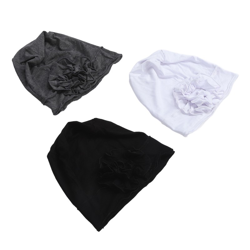 Women Turban Flower Cap Balck White and Gray Pure Color
