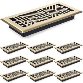 Otoolling 10 Pcs 4 x 10 Inch Heavy Duty Floor Registers 300lbs Carbon Steel Walkable Floor Vent Covers Easy Adjust Airflow Vents Decoration for Home Heater Air Grilles Vents Supply(Brass)