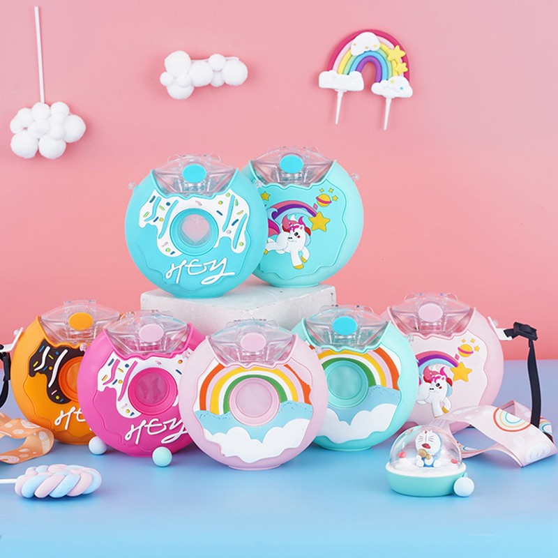 Doughnut Bottle 380ML Cute Leakage Proof Portable BPA Free Silicone