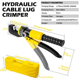 Socpuro Hydraulic Cable Lug Crimping Tool, 12 to 2/0 AWG(4-70mm²) Hand Hydraulic Crimper, Electrical Terminal Cable Wire Crimper Tool with 9 Dies