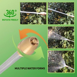 Fecovanti Long Rod Garden Hose Nozzle Heavy Duty metal Brass sprayer 360° Rotaing spray gun, fits 3/4” Garden Hose Thread,for Watering Plants,Lawn and Patio Cleaning,Car Washing,Showering Dogs&Pets