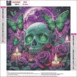 MXJSUA DIY 5D Diamond Painting Kits for Adults, Roses Skull Diamond Art Painting Full Drill Crystal Rhinestone Embroidery Craft Kits for Home Wall Decor Gifts, 30x30cm