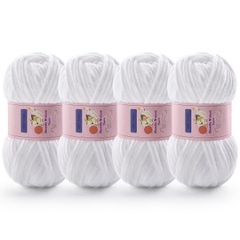 4 Pack Chunky Yarn for Crocheting - Chenille Yarn for Knitting - 142 Yards/7 Oz - 100% Polyester - Super Soft Bulky Crochet Blankets Amigurumi Craft Hat Shoes（4-Pure White）