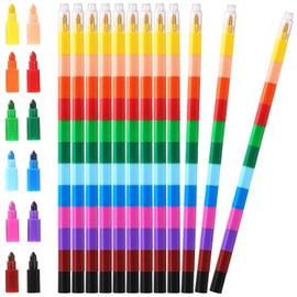 Crayones apilables para construir, crayones coloridos para suministros escolares de oficina, 12 colores (24 piezas)