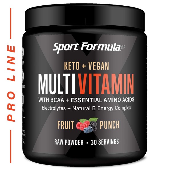 Sport Formula 99 Multivitamin Powder - Drink Mix for Men Women BCAA Amino Acids Won’t Upset Your Stomach - Keto Vegan Multivitamin Fruit Punch - Electrolytes Super B Complex Digestive Enzyme