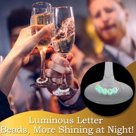 TMKEFFC 60 Sets DIY Wine Glass Charms – 780 Letter Beads 120 Gold Beads 60 Charm Rings 2 Tweezers, Drink Identifier Charms Wine Glass Marker Tags for Wedding Cocktail Bachelorette Party Decoration