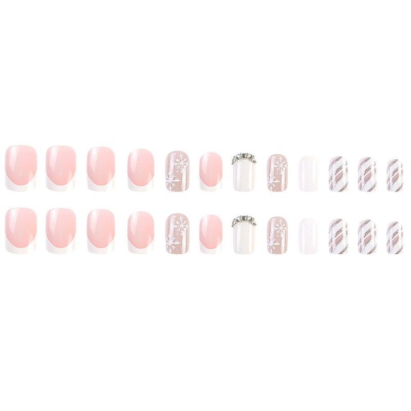 Clataly Pack of 24 Christmas Elk False Nails Snowflake Fake