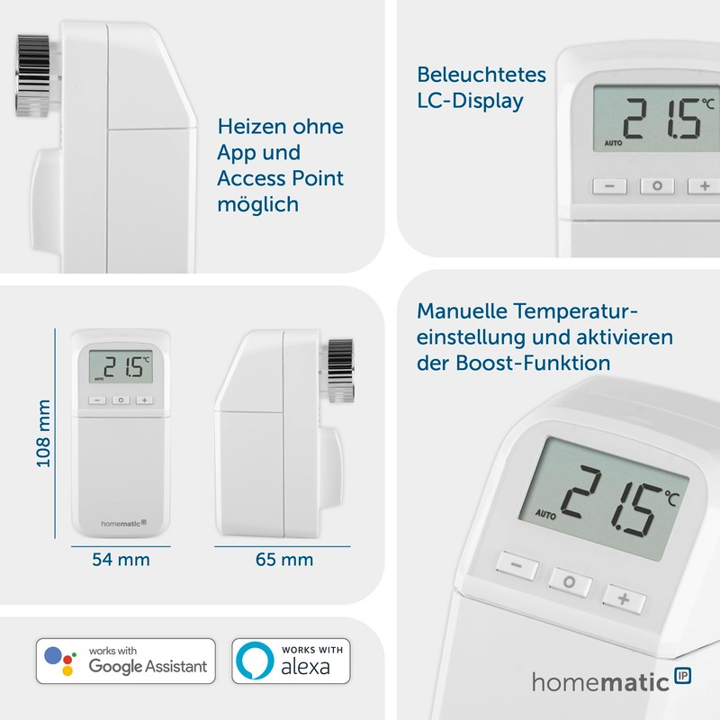 Homematic IP Smart Home Radiator Thermostat, Digital Thermostat Heating, Heating