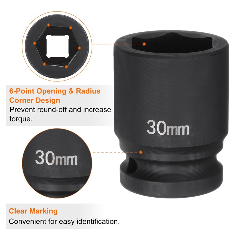sourcing map 6-Point Impact Socket 3/4" Drive 30mm Metric 40Cr
