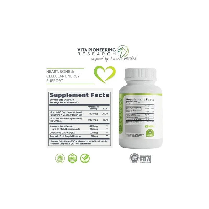 Vita Pioneering Vitamina D3 2000 Iu K2 Con Cúrcuma Y