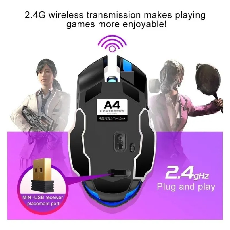 Mouse Óptico Gamer Yindiao A4 1600dpi 3 Modos Con Luz