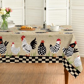 Horaldaily Regular Tablecloth 60×104 Inch Rectangular, Rooster Flax Washable Seasonal Table Cover for Party Picnic Dinner Decor