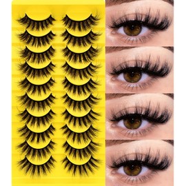 10 Paare 3D Künstliche Wimpern Cat-Eye Falsche Wimpern Natürlicher Look, Curly Cat Eye Lashes Falsche Wimpern mit Natürlichem Wispy-Volumen Katzenauge Wimpern(10Y-Z9X)