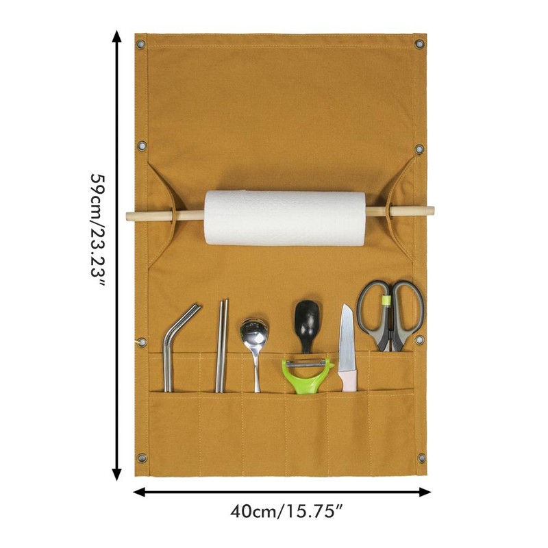Outdoor Camping Tableware Storage Bag Portable Hanging Canvas Utensil Tissue