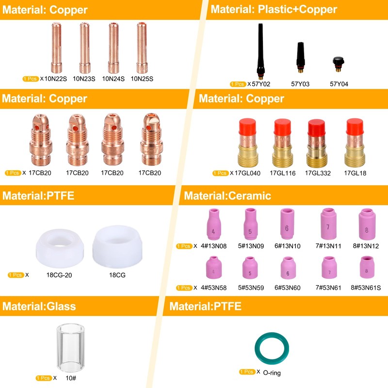 sourcing map 53pcs Tig Torch Kit for WP-17, WP-18, WP-26