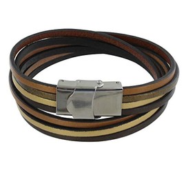 LES POULETTES BIJOUX - Bracelet Woman Four Stripes Gold Leather